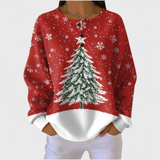 Women's Christmas Sweater with Festive Print and Henley Neckline