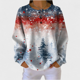 Women's Christmas Sweater with Festive Print and Henley Neckline
