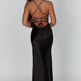 Satin Slip Maxi Dress with V-Neck and Leg Slit