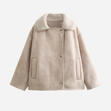 Sherpa Collar Button-Front Jacket with Side Pockets