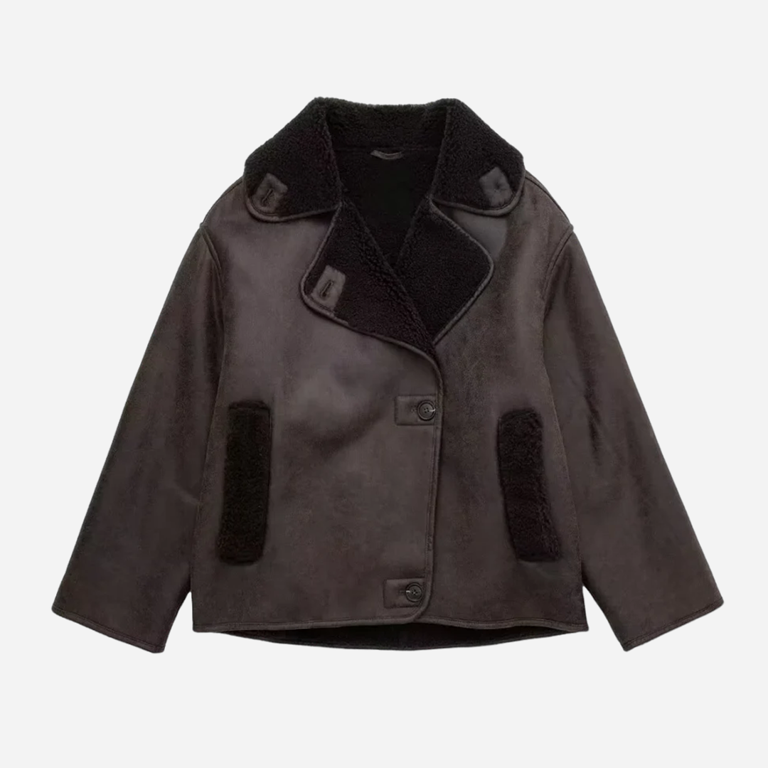 Sherpa Collar Button-Front Jacket with Side Pockets