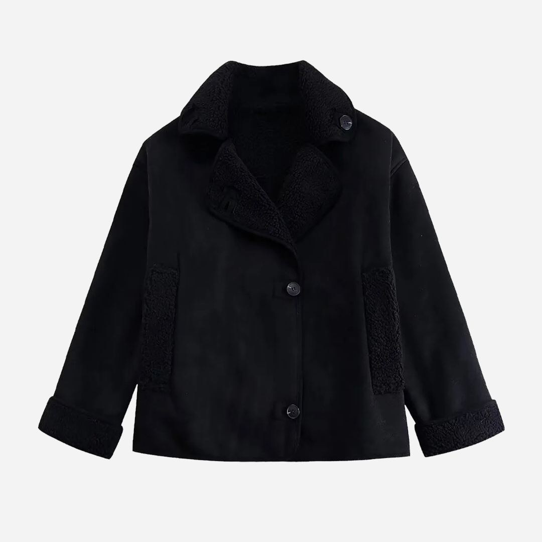 Sherpa Collar Button-Front Jacket with Side Pockets