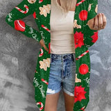 Christmas Cardigan for Women with Candy Cane and Gingerbread Print Long Sleeves Open Front