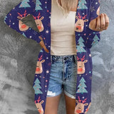 Christmas Cardigan for Women with Candy Cane and Gingerbread Print Long Sleeves Open Front