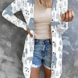 Christmas Cardigan for Women with Candy Cane and Gingerbread Print Long Sleeves Open Front