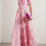 Belted Maxi Shirt Dress with Puff Sleeves and Button Front