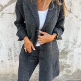 Women's Long Cardigan with Notched Lapels and Button Front for Everyday Wear