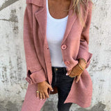 Women's Long Cardigan with Notched Lapels and Button Front for Everyday Wear