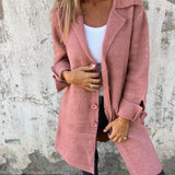 Women's Long Cardigan with Notched Lapels and Button Front for Everyday Wear