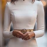 Bodycon Long Sleeve Belted Mini Dress with Mandarin Collar
