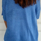 Oversized Knit Top with V-Neck and Half Sleeves