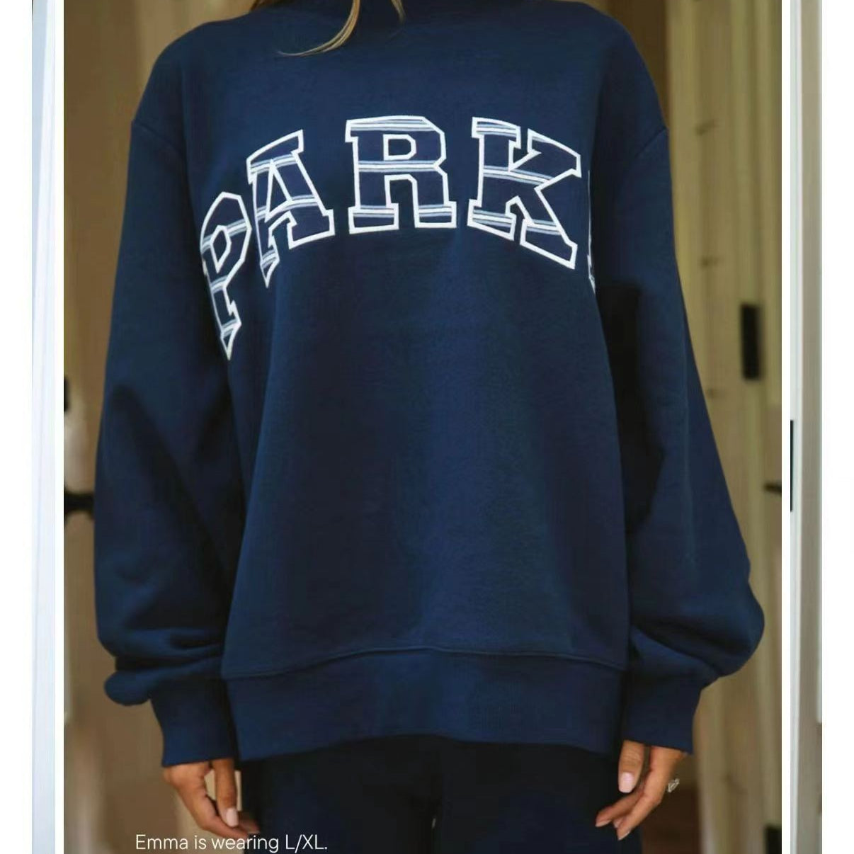 Oversized Varsity Graphic Sweatshirt with Mock Neck