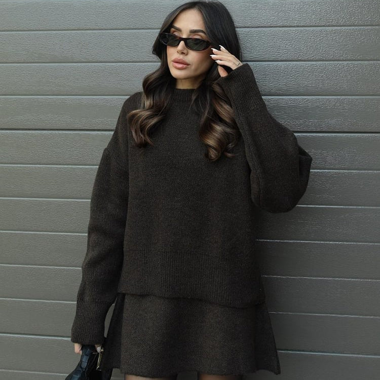 Oversized Knit Sweater Two-Piece Skirt Set