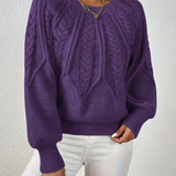 Cropped Cable Knit Sweater with Crew Neck and Balloon Sleeves