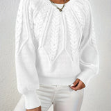 Cropped Cable Knit Sweater with Crew Neck and Balloon Sleeves