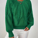 Cropped Cable Knit Sweater with Crew Neck and Balloon Sleeves