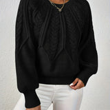 Cropped Cable Knit Sweater with Crew Neck and Balloon Sleeves