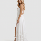 Halter Maxi Dress with Ruffle Hem and Thigh Slit