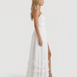 Halter Maxi Dress with Ruffle Hem and Thigh Slit