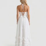 Halter Maxi Dress with Ruffle Hem and Thigh Slit
