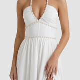 Halter Maxi Dress with Ruffle Hem and Thigh Slit