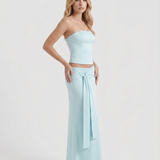 Strapless Corset Top and Tie-Waist Wrap Maxi Skirt Set
