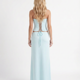 Strapless Corset Top and Tie-Waist Wrap Maxi Skirt Set