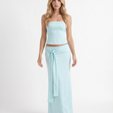 Strapless Corset Top and Tie-Waist Wrap Maxi Skirt Set