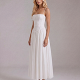 Corset A-Line Midi Dress with Square Neck and Spaghetti Straps