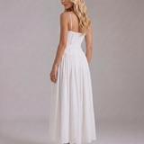 Corset A-Line Midi Dress with Square Neck and Spaghetti Straps