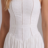 Corset A-Line Midi Dress with Square Neck and Spaghetti Straps