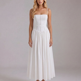 Corset A-Line Midi Dress with Square Neck and Spaghetti Straps