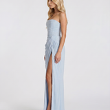 Strapless Ruched Bodycon Maxi Dress with Thigh Slit