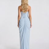 Strapless Ruched Bodycon Maxi Dress with Thigh Slit
