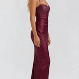 Sweetheart Sequin Bustier Maxi Dress with Halter Strap