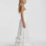 Strapless Pleated Rosette Maxi Dress