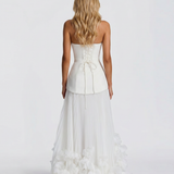 Strapless Pleated Rosette Maxi Dress