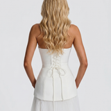 Strapless Pleated Rosette Maxi Dress