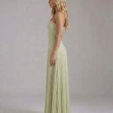 Ruched Strapless Maxi Dress with Pleated Skirt