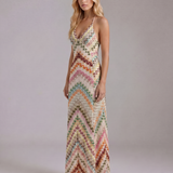 Crochet Knit Halter Maxi Dress with V-Neck