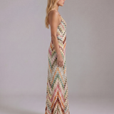 Crochet Knit Halter Maxi Dress with V-Neck