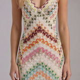 Crochet Knit Halter Maxi Dress with V-Neck