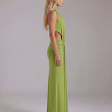 Ruched Halter Maxi Dress with Cutout Waist