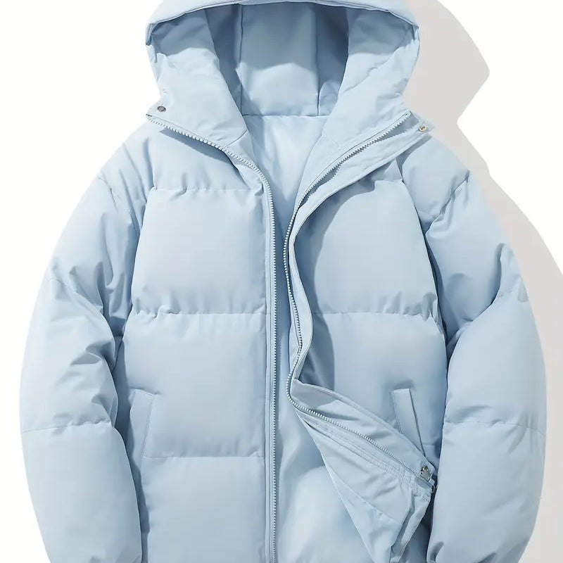 Hooded Puffer Jacket with Zip-Front and Drawstring Hem