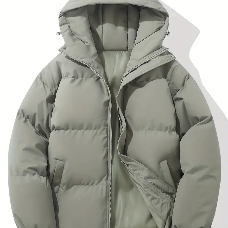 Hooded Puffer Jacket with Zip-Front and Drawstring Hem