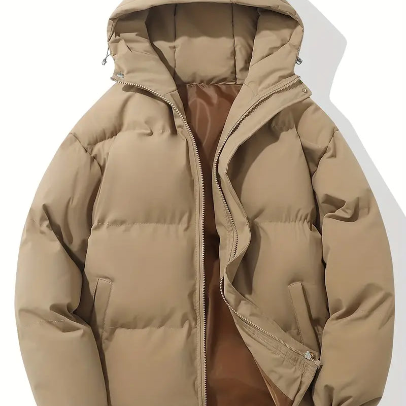 Hooded Puffer Jacket with Zip-Front and Drawstring Hem