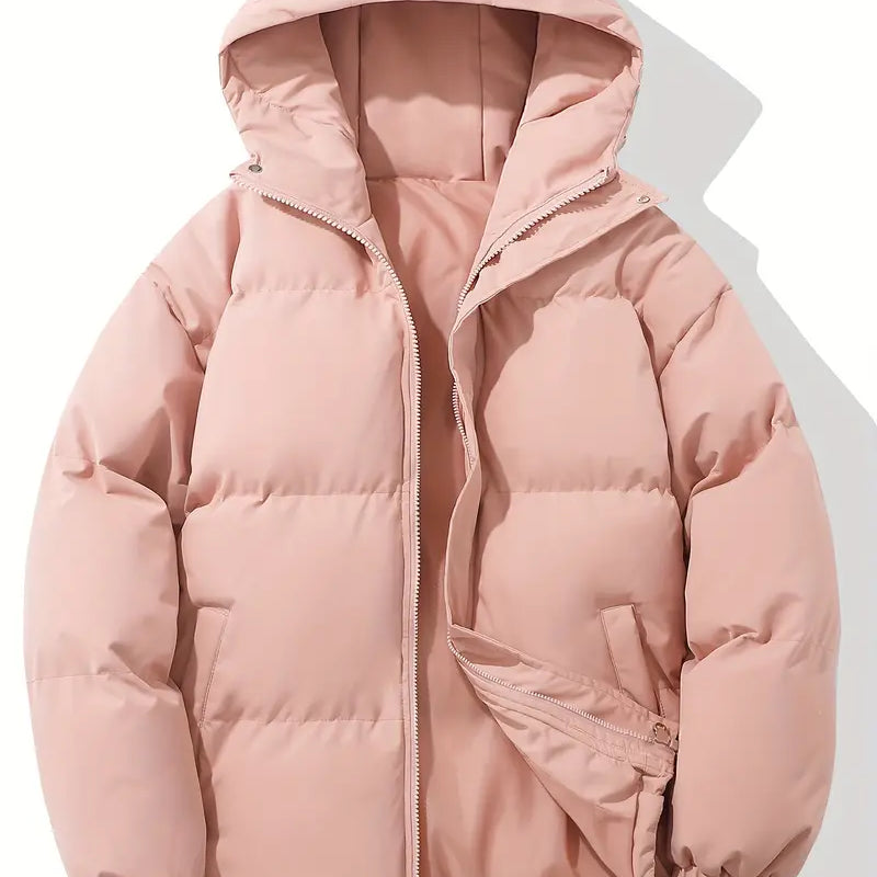 Hooded Puffer Jacket with Zip-Front and Drawstring Hem