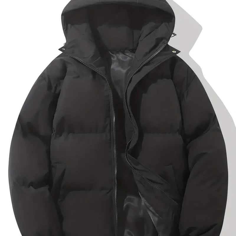 Hooded Puffer Jacket with Zip-Front and Drawstring Hem
