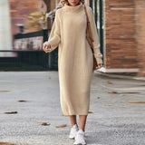 Oversized Chunky Ribbed Turtleneck Midi Dress