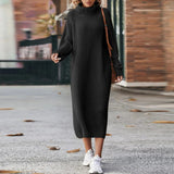Oversized Chunky Ribbed Turtleneck Midi Dress